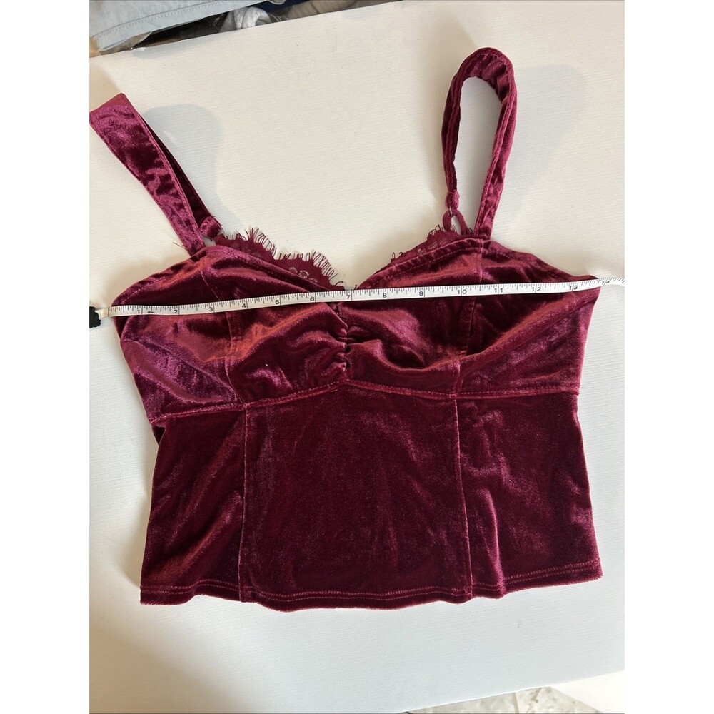 Abercrombie & Fitch Velvet Crop Top W Small Burgundy  Smocked Back Tank - Picture 8 of 9
